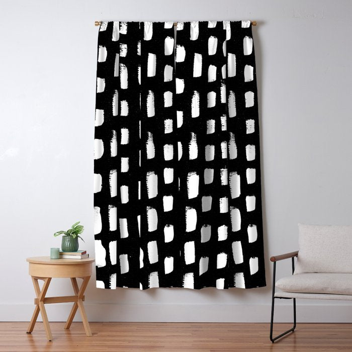 Artistic modern black white paint brushstrokes Window Curtain Gallery Image 5
