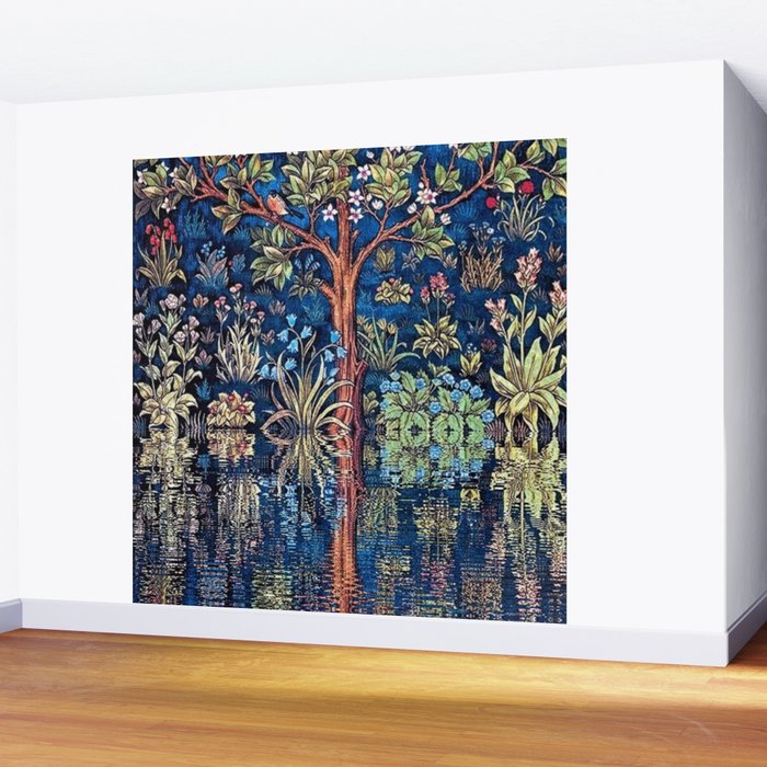 Tree of Life reflecting water of garden lily pond twilight blue nature landscape painting Wall Mural Gallery Image 2