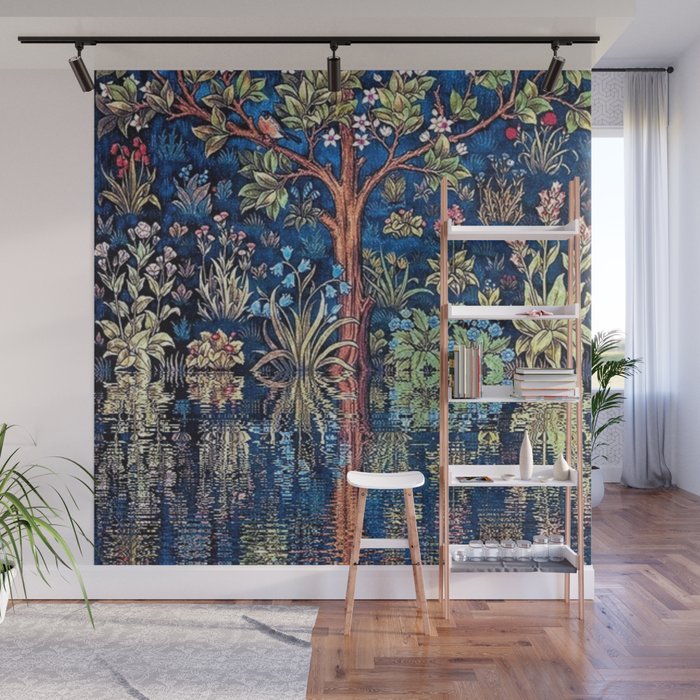 Tree of Life reflecting water of garden lily pond twilight blue nature landscape painting Wall Mural Gallery Image 1