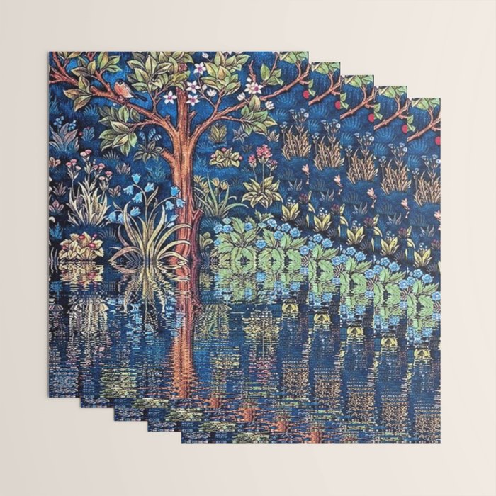 Tree of Life reflecting water of garden lily pond twilight blue nature landscape painting Wrapping Paper Gallery Image 3