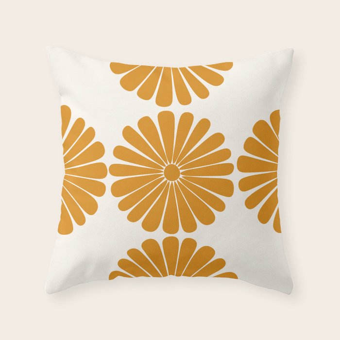 Retro Daisy Abstract V Golden Yellow Bold Floral Throw Pillow Gallery Image 6