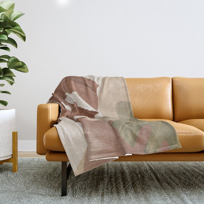 Abstract Art Tropical Leaves 3 Mocha Mousse Throw Blanket Gallery Image 1