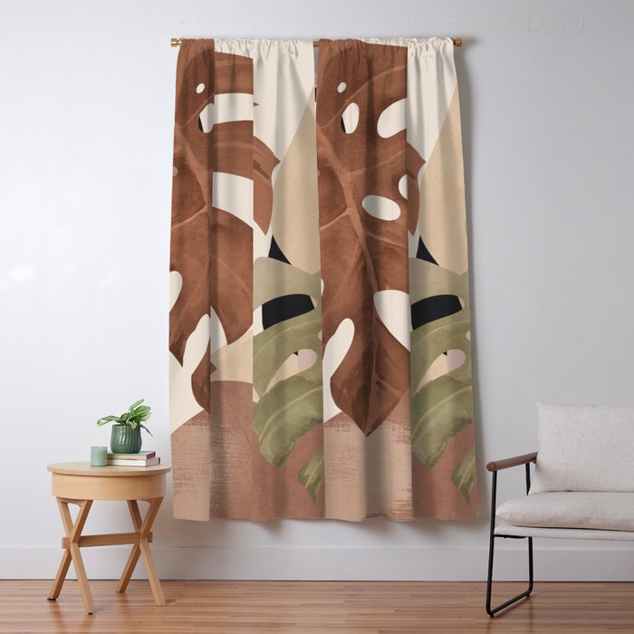 Abstract Art Tropical Leaves 3 Mocha Mousse Window Curtain Gallery Image 1