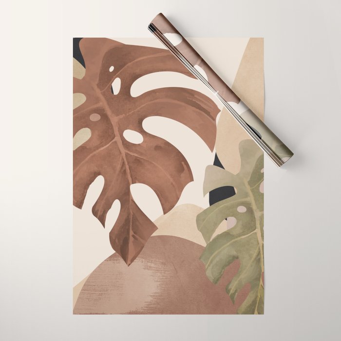 Abstract Art Tropical Leaves 3 Mocha Mousse Wrapping Paper Gallery Image 1