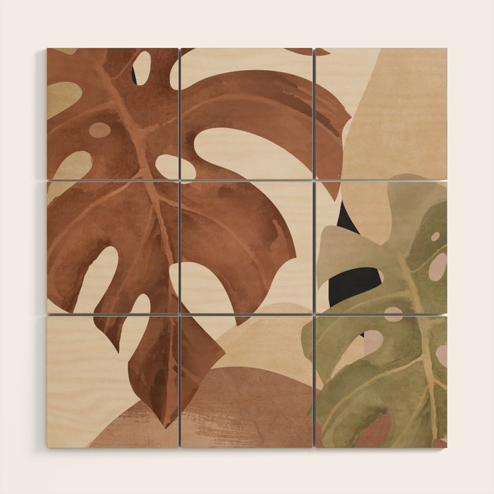 Abstract Art Tropical Leaves 3 Mocha Mousse Wood Wall Art Gallery Image 1
