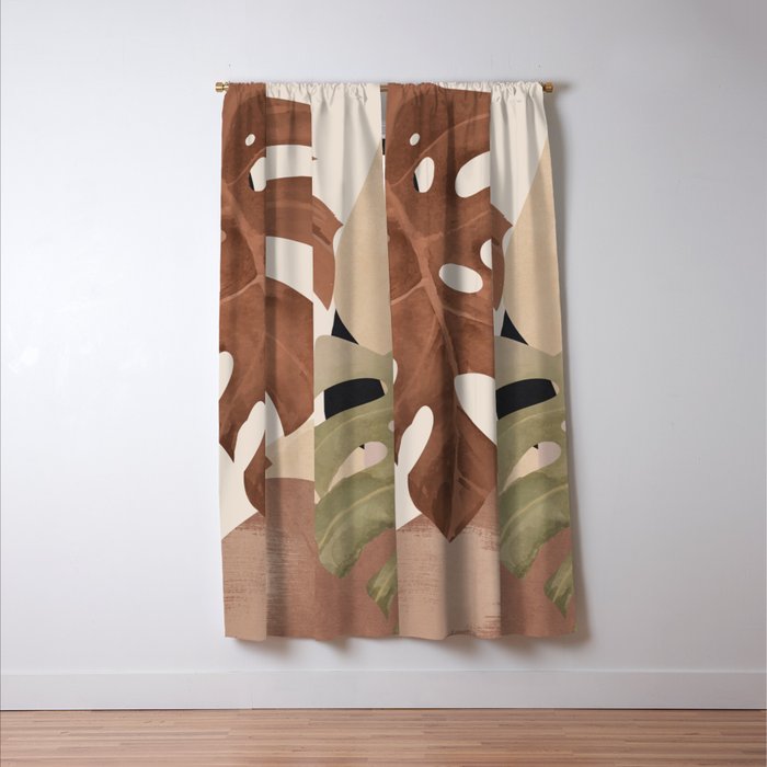 Abstract Art Tropical Leaves 3 Mocha Mousse Window Curtain Gallery Image 3