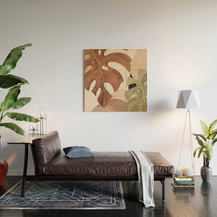 Abstract Art Tropical Leaves 3 Mocha Mousse Wood Wall Art Gallery Image 2