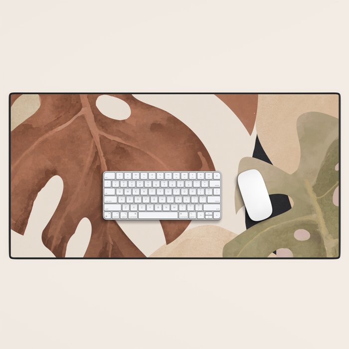 Abstract Art Tropical Leaves 3 Mocha Mousse Desk Mat Gallery Image 1