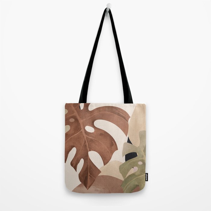 Abstract Art Tropical Leaves 3 Mocha Mousse Tote Bag Gallery Image 2