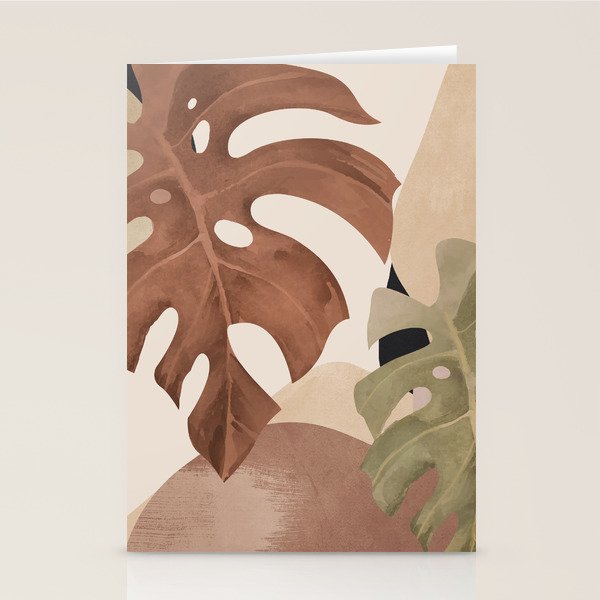 Abstract Art Tropical Leaves 3 Mocha Mousse Stationery Card Gallery Image 1