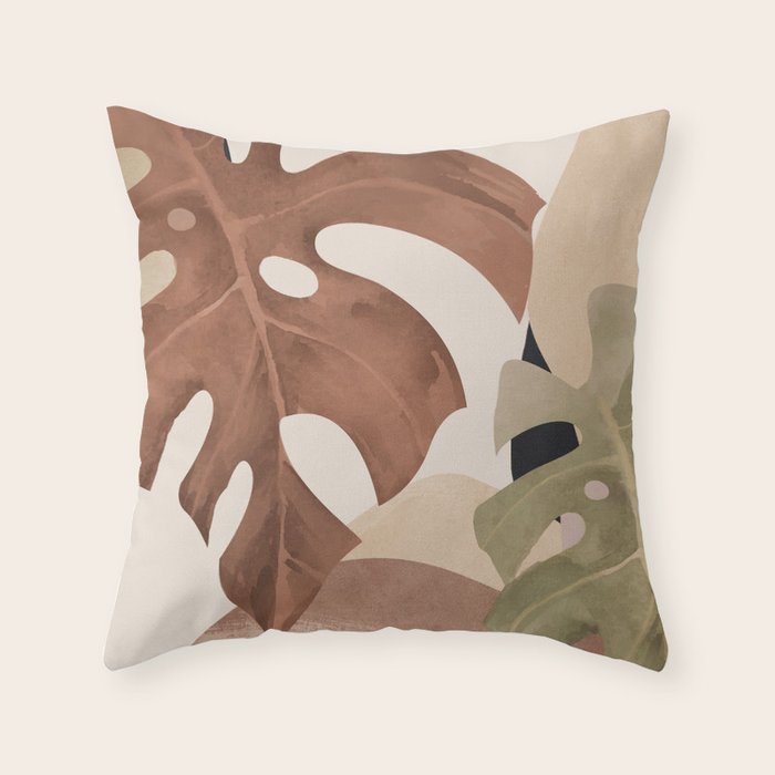 Abstract Art Tropical Leaves 3 Mocha Mousse Throw Pillow Gallery Image 1