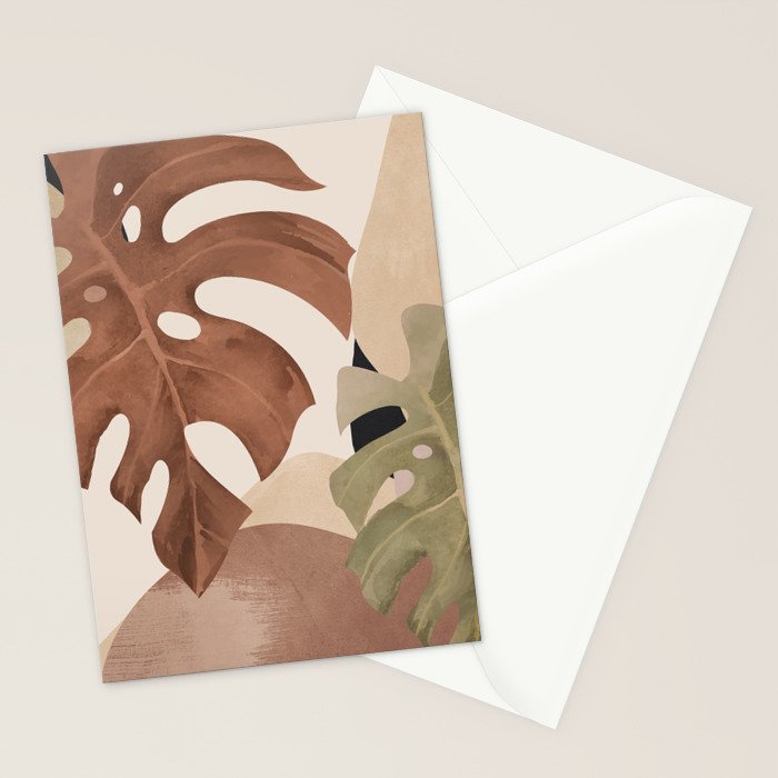 Abstract Art Tropical Leaves 3 Mocha Mousse Stationery Card Gallery Image 2
