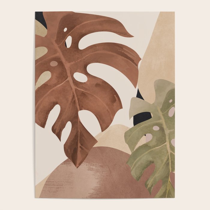Abstract Art Tropical Leaves 3 Mocha Mousse Poster Gallery Image 1
