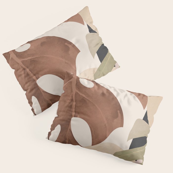 Abstract Art Tropical Leaves 3 Mocha Mousse Pillow Sham Gallery Image 1