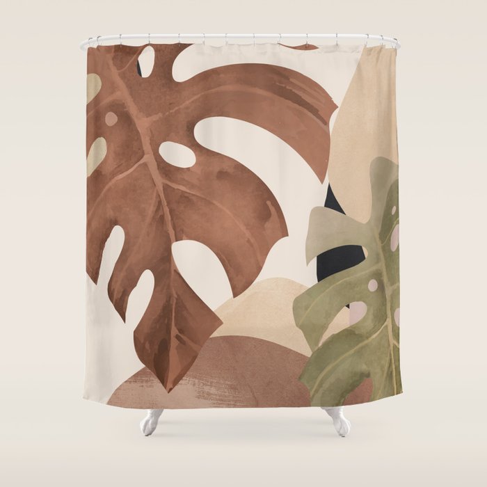 Abstract Art Tropical Leaves 3 Mocha Mousse Shower Curtain Gallery Image 1