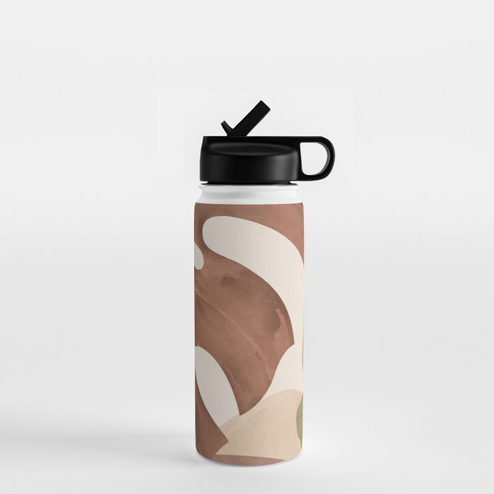 Abstract Art Tropical Leaves 3 Mocha Mousse Water Bottle Gallery Image 1