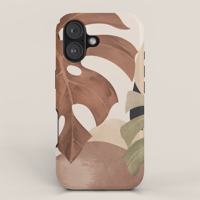 Abstract Art Tropical Leaves 3 Mocha Mousse iPhone Case Gallery Image 1