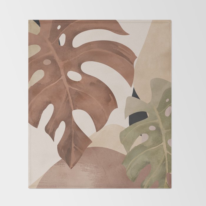 Abstract Art Tropical Leaves 3 Mocha Mousse Throw Blanket Gallery Image 2