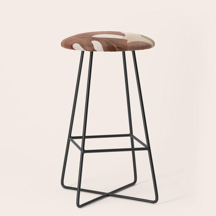 Abstract Art Tropical Leaves 3 Mocha Mousse Stool Gallery Image 1