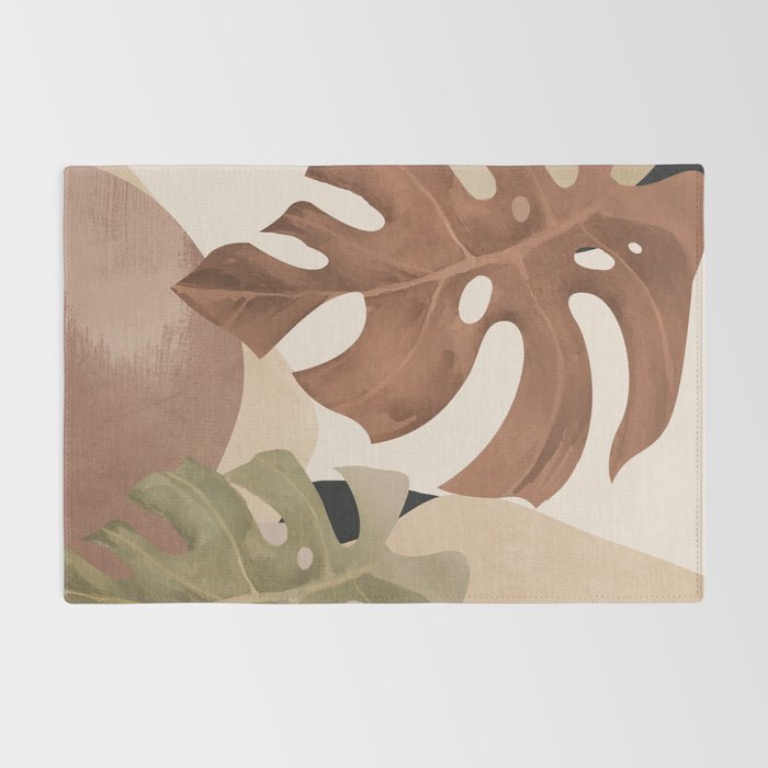 Abstract Art Tropical Leaves 3 Mocha Mousse Rug Gallery Image 2