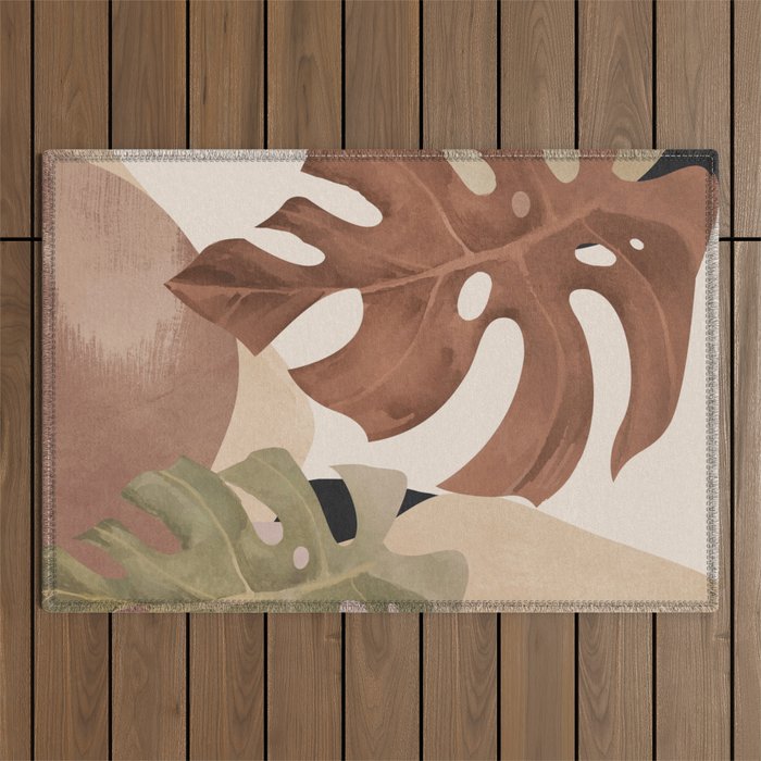Abstract Art Tropical Leaves 3 Mocha Mousse Outdoor Rug Gallery Image 1