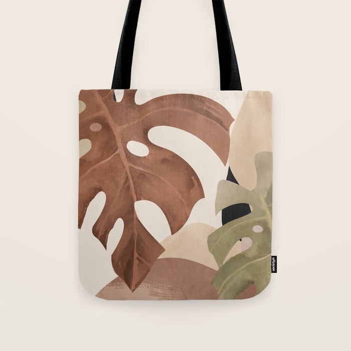 Abstract Art Tropical Leaves 3 Mocha Mousse Tote Bag Gallery Image 1
