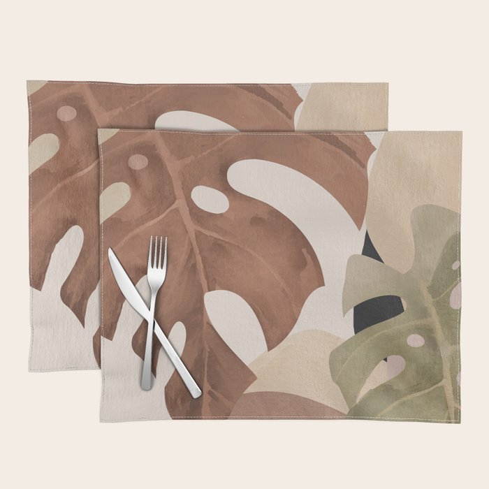 Abstract Art Tropical Leaves 3 Mocha Mousse Placemat Gallery Image 1