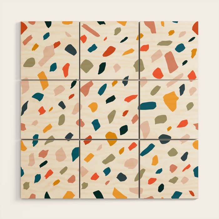 Terrazzo, Abstract Quirky Shapes Bohemian Modern Pattern Confetti Celebration Random Colorful Shapes Wood Wall Art Gallery Image 1