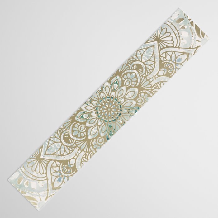 Mandala Flower, Teal and Gold, Floral Prints Table Runner Gallery Image 3