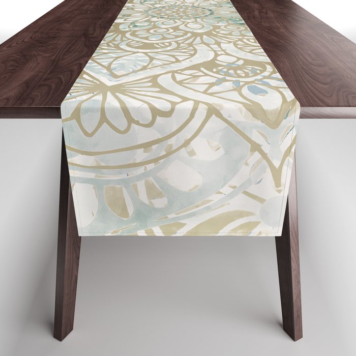 Mandala Flower, Teal and Gold, Floral Prints Table Runner Gallery Image 1