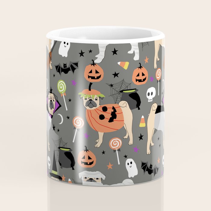 Pug halloween costumes mummy witch vampire pug dog breed pattern by pet friendly Coffee Mug Gallery Image 4