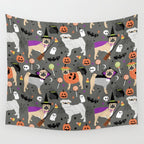 Pug halloween costumes mummy witch vampire pug dog breed pattern by pet friendly Wall Tapestry Gallery Image 4