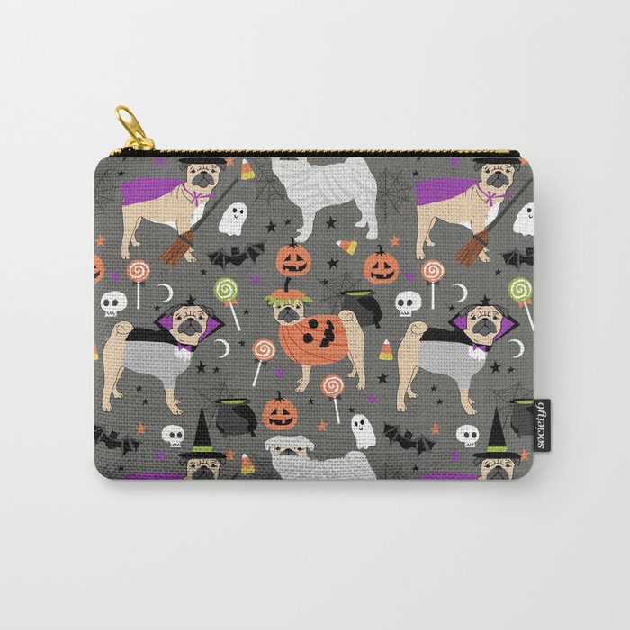 Pug halloween costumes mummy witch vampire pug dog breed pattern by pet friendly Carry All Pouch Gallery Image 1