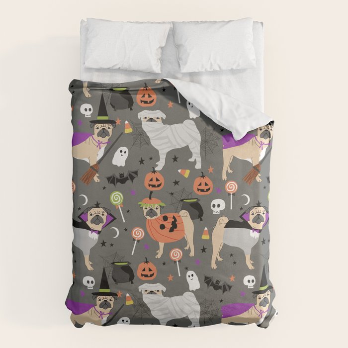Pug halloween costumes mummy witch vampire pug dog breed pattern by pet friendly Duvet Cover Gallery Image 6