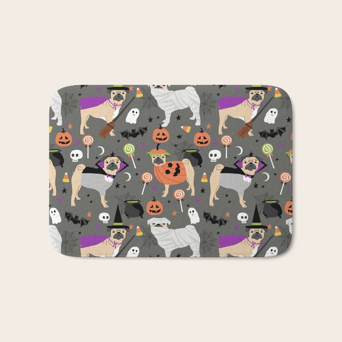 Pug halloween costumes mummy witch vampire pug dog breed pattern by pet friendly Bath Mat Gallery Image 1