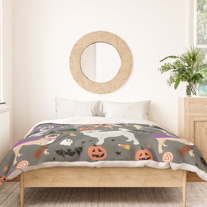 Pug halloween costumes mummy witch vampire pug dog breed pattern by pet friendly Duvet Cover Gallery Image 3