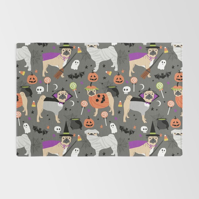 Pug halloween costumes mummy witch vampire pug dog breed pattern by pet friendly Rug Gallery Image 2
