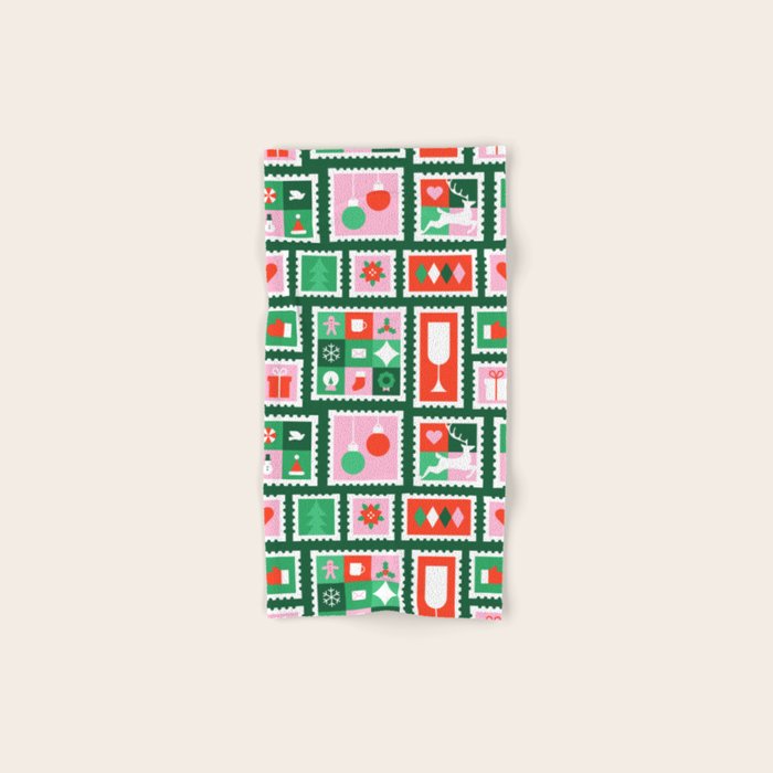 Christmas postage stamp pattern Bath Towel Gallery Image 1