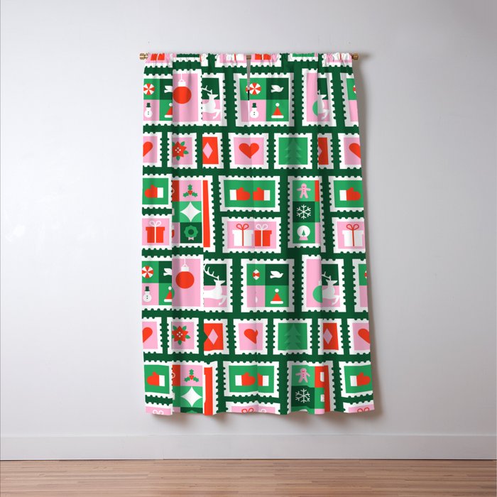 Christmas postage stamp pattern Window Curtain Gallery Image 3