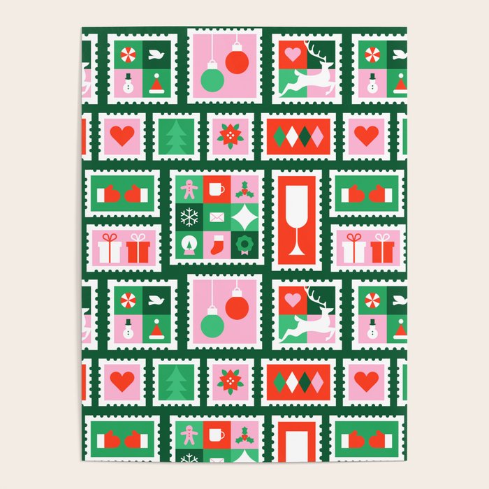 Christmas postage stamp pattern Poster Gallery Image 4