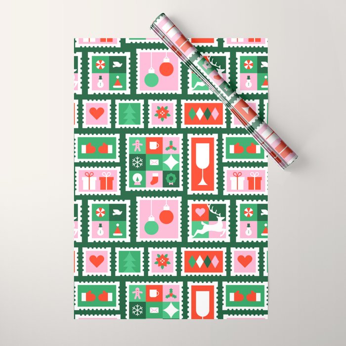 Christmas postage stamp pattern Wrapping Paper Gallery Image 1