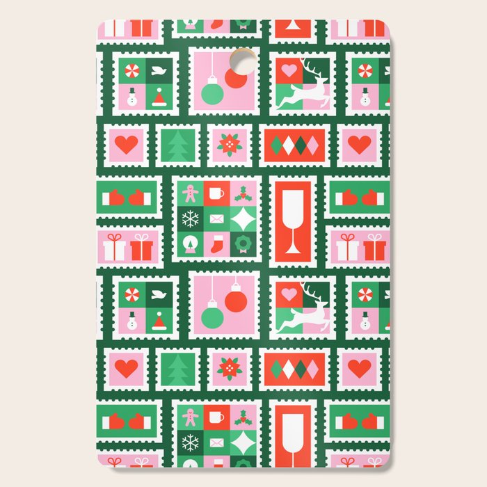 Christmas postage stamp pattern Cutting Board Gallery Image 1