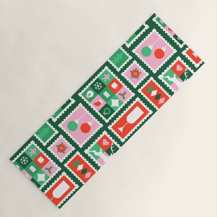 Christmas postage stamp pattern Yoga Mat Gallery Image 1