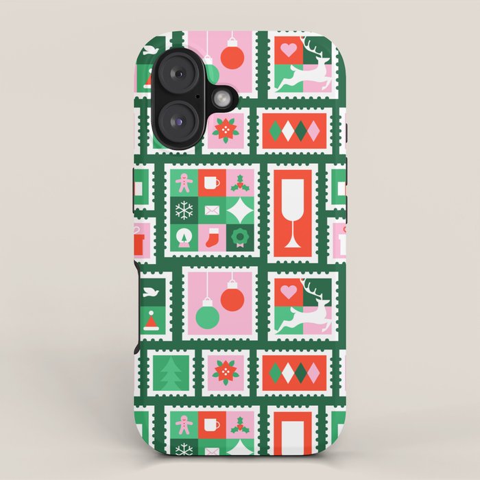 Christmas postage stamp pattern iPhone Case Gallery Image 1