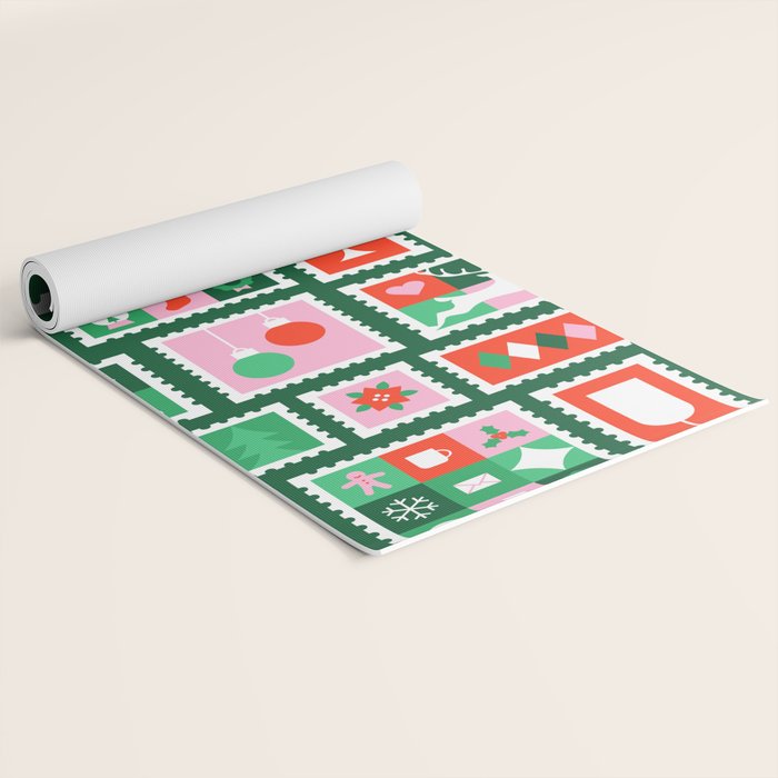 Christmas postage stamp pattern Yoga Mat Gallery Image 2
