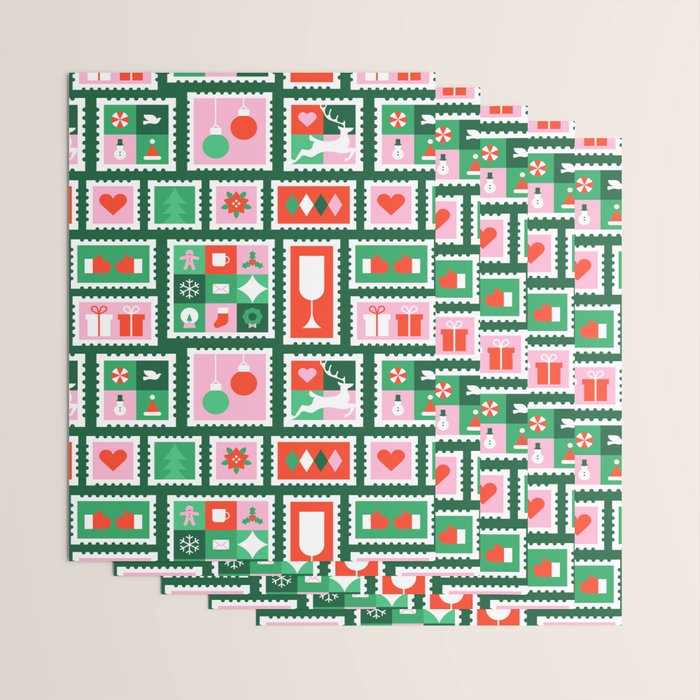Christmas postage stamp pattern Wrapping Paper Gallery Image 3