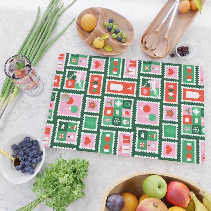 Christmas postage stamp pattern Cutting Board Gallery Image 2