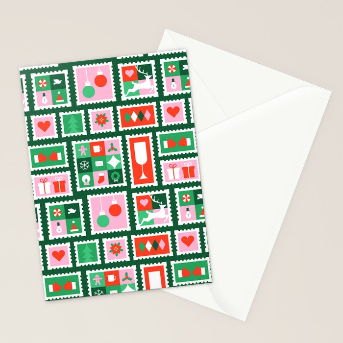 Christmas postage stamp pattern Stationery Card Gallery Image 2