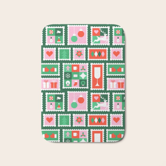 Christmas postage stamp pattern Bath Mat Gallery Image 1
