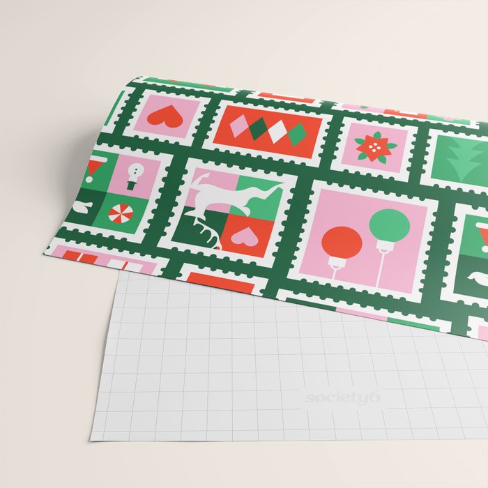 Christmas postage stamp pattern Wrapping Paper Gallery Image 2